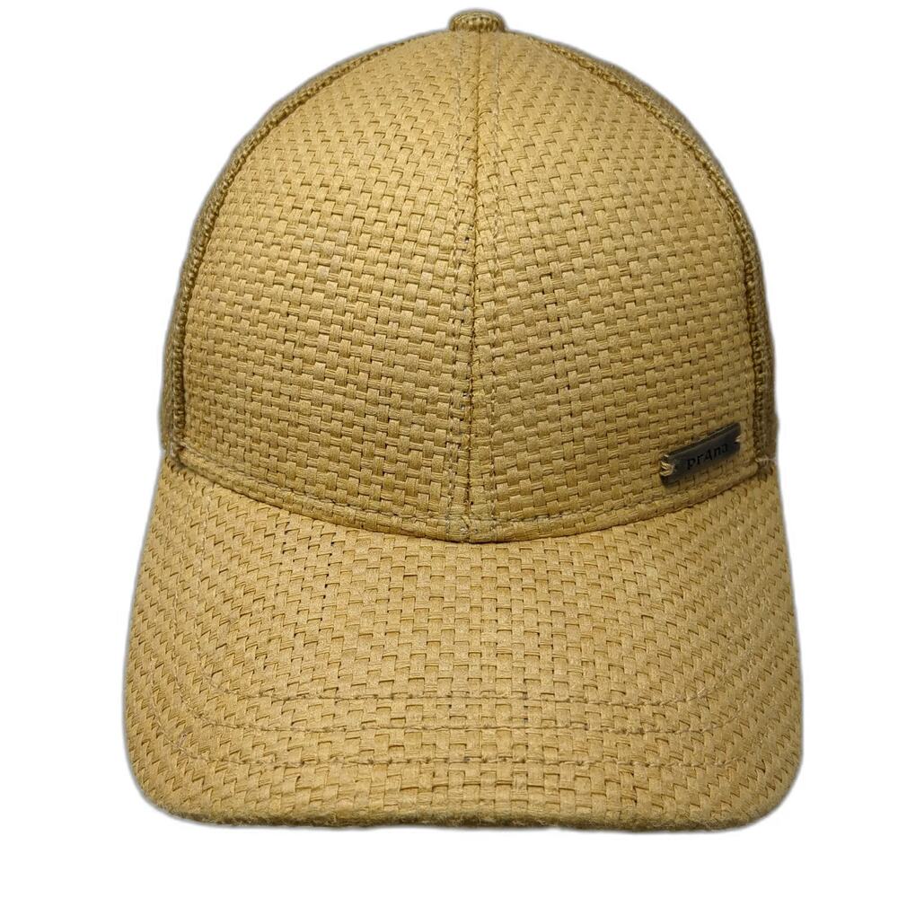 prAna Baseball Cap Brown One Size Woven Paper Linen Blend Metal Logo Hat Breathe